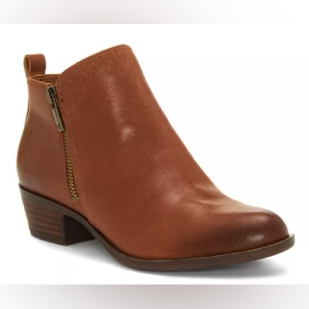 Lucky Brand Basel Leather Ankle Boot with Side Zip - Size 9 - Toffee Brown